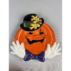 Fitz and Floyd Derby Pumpkins Canape Plate 1 pc Orange Halloween Retired Replace